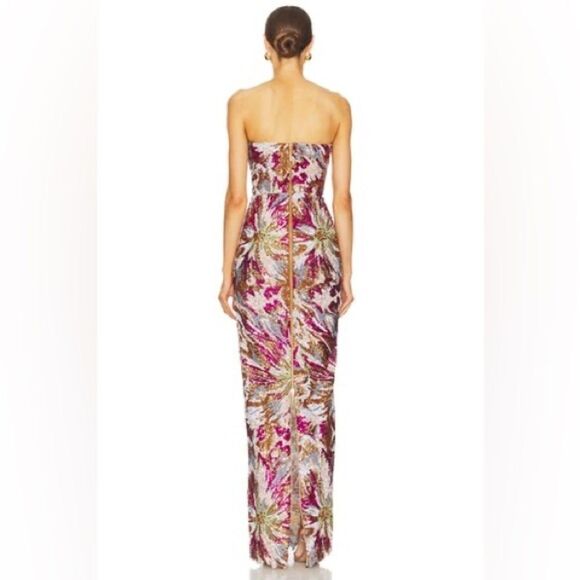 NWOT BRONX AND BANIC Dahlia Fuchsia Multi Maxi Strapless Dress - Picture 3 of 14